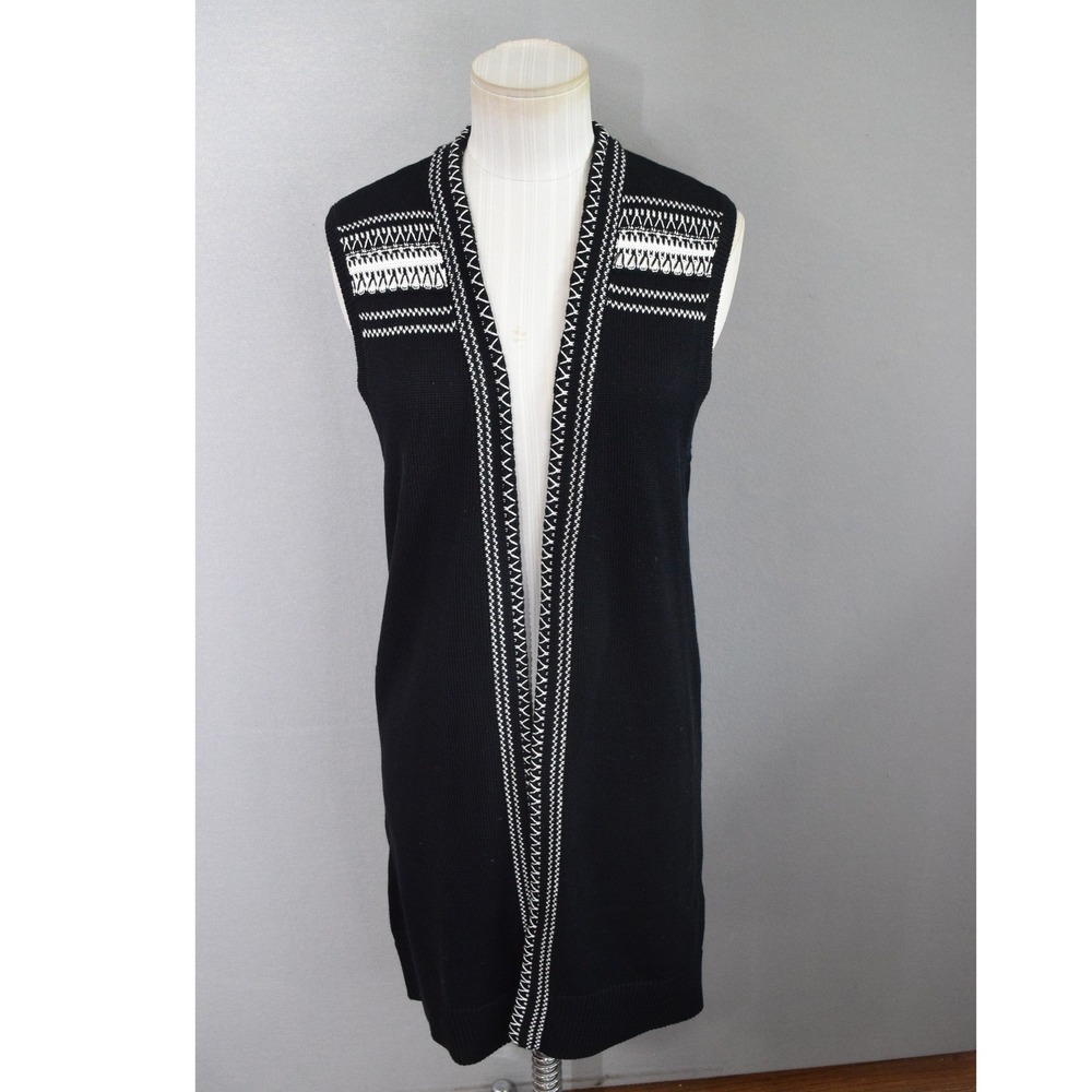 Pendleton Sweater Vest XS Black White Geometric Cotton Longline Duster Womens